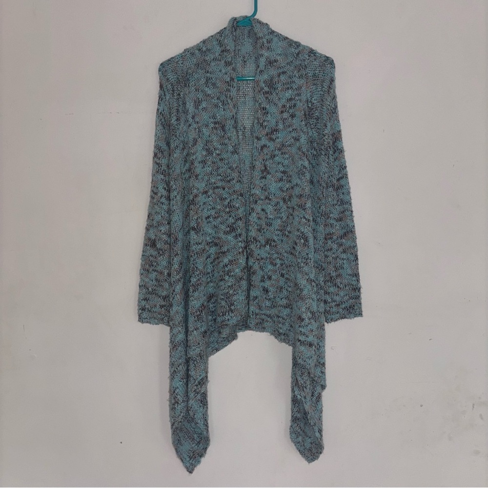 BCBG Max Azria Blue Marled Waterfall Cardigan Size L
